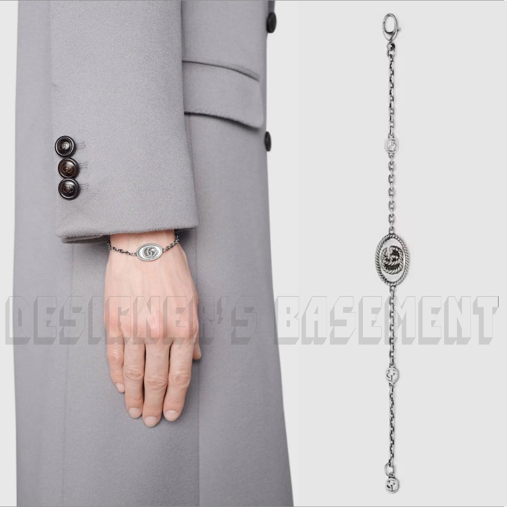 GUCCI size 18 Sterling Silver MARMONT Torchon Double G charms Chain Bracelet 🎁 - Picture 3 of 11